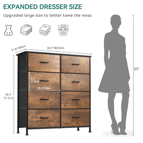 YITAHOME 8 Drawers Dresser - Fabric Storage Tower, Organizer Unit for Bedroom, Living Room & Closets - Sturdy Steel Frame, Easy Pull Fabric Bins & Wooden Top - color: Rustic Brown, style: 8-Drawer