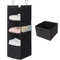 MAX Houser 4-Shelf Hanging Closet Organizer, Space Saver, Cloth Hanging Shelves with 2 Side Pockets, Foldable (Black) - color: Black-1