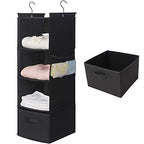MAX Houser 4-Shelf Hanging Closet Organizer, Space Saver, Cloth Hanging Shelves with 2 Side Pockets, Foldable (Black) - color: Black-1