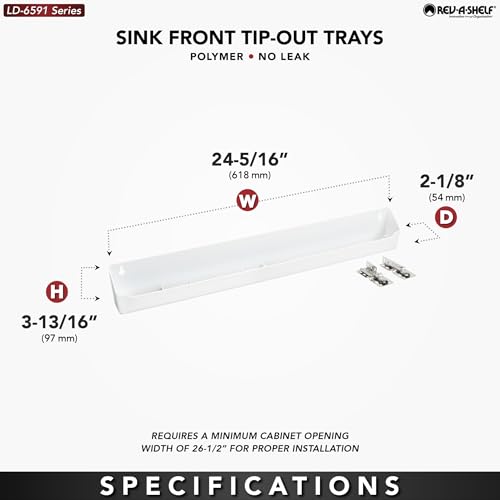 Rev-A-Shelf 24" Tip-Out Plastic Sink Tray for Kitchen and Bathroom Base Cabinets, Large Pullout Vanity Shelf Home Organizer, White, LD-6591-24-11-1 - size: 24 Inch