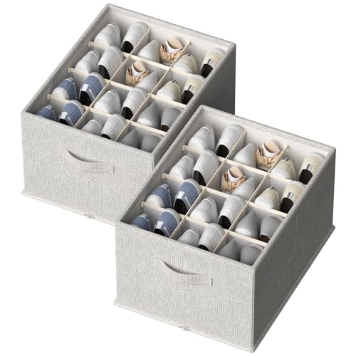 FHSQX 2 Pack Shoe Organizer for Closet,Foldable Shoe Organizer,Fits up to 24 Pairs,Storage Containers With Bottom Support for Shoes - color: Light grey, size: 16.5*12.6*9.5in