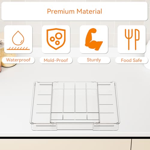 Yieach Clear Expandable Silverware Drawer Organizer,9.4-15.6In Adjustable Silverware Tray for Drawer,Acrylic Kitchen Utensil Drawer Organizer for Cutlery,Flatware Organizers and Fork and Spoon Holder - size: M - 9.4 to 15.6