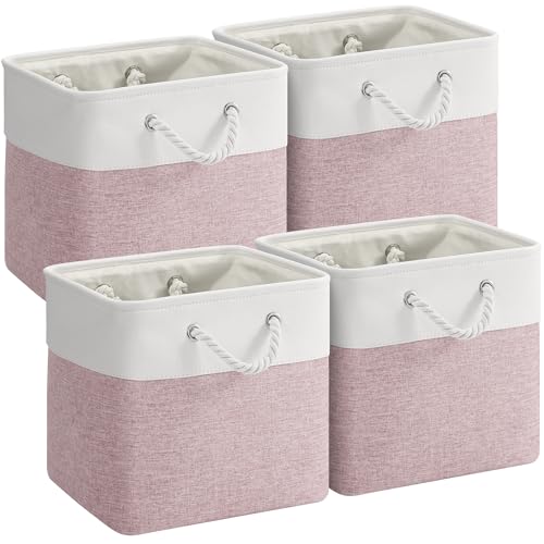 12 x 12 Inch Cube Storage Bins, 4 Pack Fabric Storage Basket with Handles, Foldable Boxes Organizer for Shelf Baskets for Home, Clothes (White/Pink) - color: WhitePink, size: 12inX12inX12in-4P