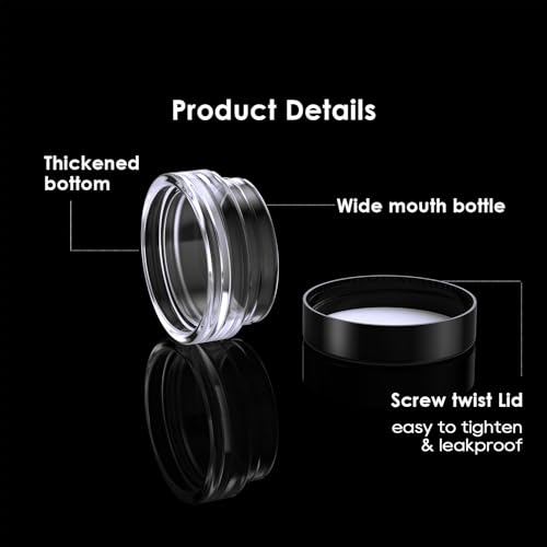 50 Pack 3 Gram Sample Containers with Lids, Small Plastic Cosmetic Jars, Makeup Travel Container Jar for Cream, Bead, Eye Shadow, Jewelry, Lotions, Powders, Glitters Lip Gloss with Labels,Spatulas - color: Black Lid, size: 0.1 Ounce