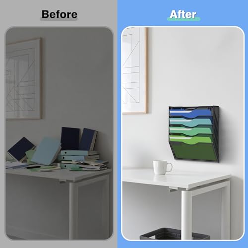 Kuntine.B Wall File Organizer Office Hanging Magazine Holder Wall File Organizer for Office Home (Black, 5 Tier & Hangers) - color: Black, size: 5 Tier & Hangers