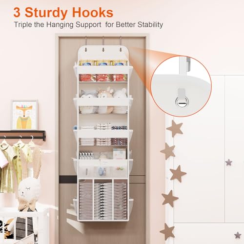OneDream 5-Tier Over the Door Organizer with Removable Storage Caddy, Baby Clothes Organizer for Nursery, Hanging Behind Door Storage with Clear Pockets and Side Mesh Compartments, Beige - color: Beige