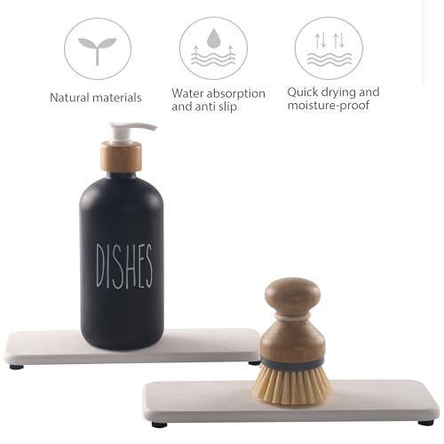 NiuYichee 2 Pcs Water Absorbing Stone Trays, Kitchen/Bathroom Sink Soap Dish, Diatomite Tray Used for Hand Soap & Cosmetic Bottles in The Modern Home, 3.54" W x 9" L, White - color: White, size: 9" x 3.54"