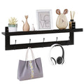 SMIBUY Coat Hooks with Shelf Wall-Mounted, 29.2 Inch Entryway Coat Rack for Wall, Bamboo Hanging Shelf with 5 Double Metal Hooks for Bathroom, Bedroom, Kitchen, Living Room, Mudroom (Black) - color: Black