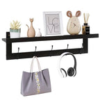 SMIBUY Coat Hooks with Shelf Wall-Mounted, 29.2 Inch Entryway Coat Rack for Wall, Bamboo Hanging Shelf with 5 Double Metal Hooks for Bathroom, Bedroom, Kitchen, Living Room, Mudroom (Black) - color: Black