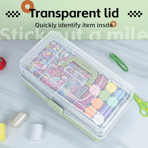 TERGOO 14in 3-Layer Multipurpose Craft Organizers and Storage with Adjustable Dividers, Portable Tackle Box, Folding Art & Craft Case for Medicine, Tool, Sewing Organizer (Haze Green, X-Large) - color: Haze Green, size: X-Large