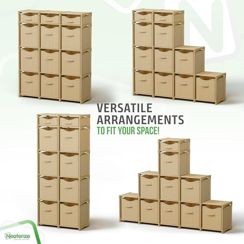 Cube Storage Organizer with Storage Bins Included - The Perfect Closet Organizers and Storage Solution. Includes 12 Storage Cubes, Great For Toy Storage, Closet Storage, Clothes Storage (Beige) - color: Beige, size: 12 Storage Cubes