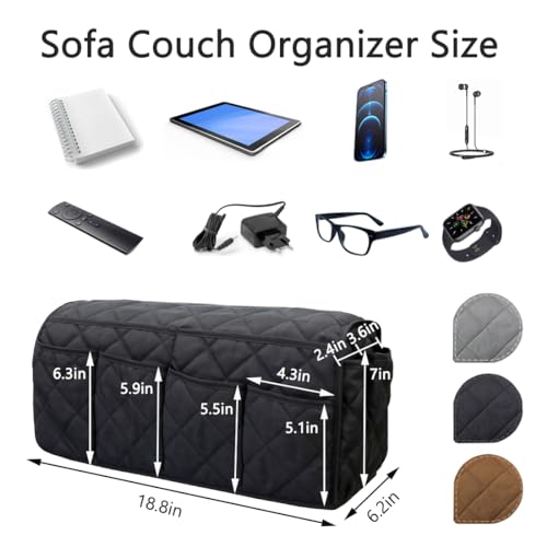 Sofa Armrest Organizer Non-Slip Arm Chair Bedside Caddy Storage Organizer for Recliner Couch with 14 Pockets for Cell Phone TV Remote Control Magazines (Black) - color: Black
