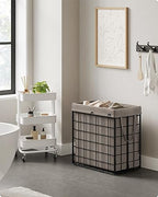 SONGMICS Laundry Hamper, 29 Gal. (110L) Laundry Basket, Collapsible Clothes Hamper, Removable and Washable Liner, Metal Wire Frame, for Bedroom Bathroom, Black and Camel Brown ULCB111N01 - color: Black + Camel Brown, size: 110 L