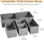 Amazon Basics Collapsible Cloth Drawer Organizer Boxes for Socks, Underwear and Baby Clothes, Storage Bins, Gray, Set of 6 - size: Set of 6