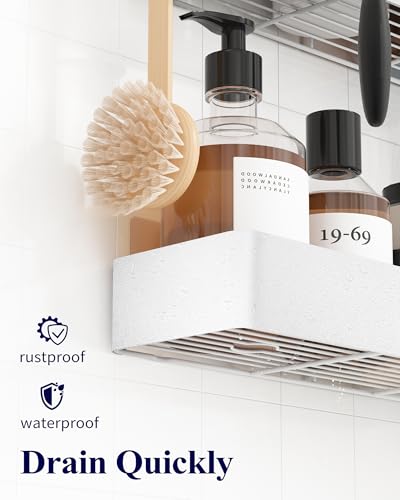 Kitsure Shower Caddy - 2 Pack Adhesive Shower Organizer, Rustproof Metal Shelves, No-Drill Bathroom Organizers and Storage, White, XX-Large - color: White, size: XX-Large