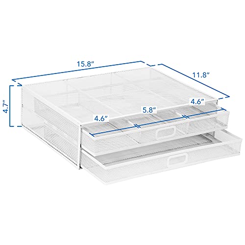 Mount-It! Mesh Computer Monitor Stand Riser [Metal] Desk Organizer with Two Pullout Storage Drawers for Desktop, Laptop, and Printer Accessories and Office Supplies (White) - color: White