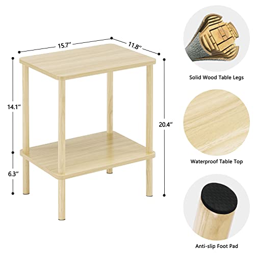 Apicizon 2 Tier End Table, Small Side Table with Solid Wood Legs, Boho Bedside Table with Storage Shelf, Nightstand for Small Spaces, Bedroom, Living Room, Entryway, Easy Assembly, Light Natural - color: Light Natural, size: 1 Set, style: 2 Tier