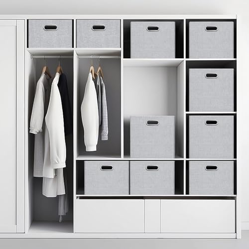 Posprica 15.12"x12.13"x12.01" Storage Cube Bins, Linen Decorative Closet Storage Organizer for IKEA Kallax, 4 Pack Fabric Foldable Large Storage Baskets for Closet, Shelves, Clothes, Toy(Grey) - color: Grey, size: 15.12 Lx12.13 Wx12.01 H