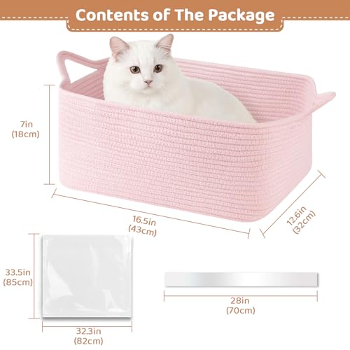 OIASKET Large Empty Gift Baskets for Baby Shower, 16.5" L x 12.6" W x 7" H Cute Woven Storage Basket with Gift Bags and Ribbons, Small Rope Toy Basket with Handles, Cat Dog Pet Toy Organizer - Pink - color: Pink, size: Large: 16.5"L x 12.6"W x 7"H