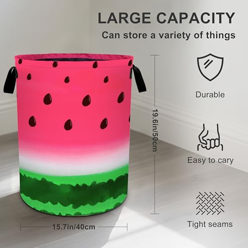 Watermelon Laundry Basket Foldable Oxford Cloth Tote Bag Laundry Hamper Clothes Storage Bucket Organizer For Bathroom/Laundry Storage/Bedroom 19.6x15.7 Inch - color: Watermelon