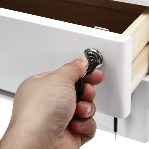 2-Tier Desk Organizer with Lockable Drawers, 2 Pairs of Keys, Wooden Desktop Storage Box, Categorized Storage Desktop File Cabinet(White)… - color: White-2 Tiers