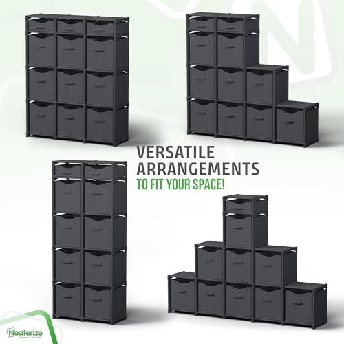 Cube Storage Organizer with Storage Bins Included - The Perfect Closet Organizers and Storage Solution. Includes 12 Storage Cubes, Great For Toy Storage, Closet Storage, Clothes Storage (Pink) - color: Dark Grey, size: 12 Storage Cubes