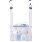 4 Storage Pockets Adjustable Hanging Mesh Bathroom Bag, Shower Caddy College with Hooks, Applied to College Dorm Rooms, Gym, Swimming and RV Travel (White) - color: White