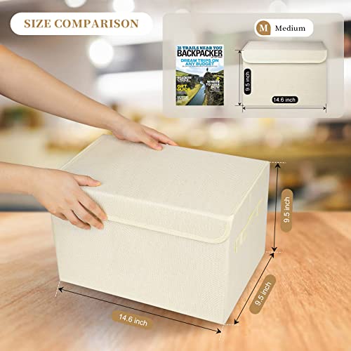 Bagnizer Large 22 Quart [4-Pack] Linen Fabric Foldable Storage Bin Cube Organizer Basket with Flip-Top Lid & Handles, Clothes Blanket Box for Home, Office, Closet (14.6 x 9.5 x 9.5, Beige) - color: Beige, size: Medium - 4 Pack