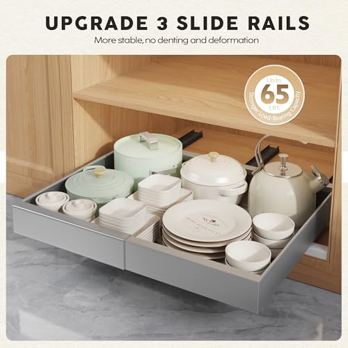 Seinloes 2 Pack Pull Out Cabinet Organizers 21"Deep With Raising Pad for Framed Cabinets,Expandable Slide Out Drawers Upgrade 3 Slide Rails,Roll Out Shelves Adhesive,Adjustable Width 12"-20.45" Silver - color: Silver, size: 12"-20.45"Wide x 21"Deep(2 Pack