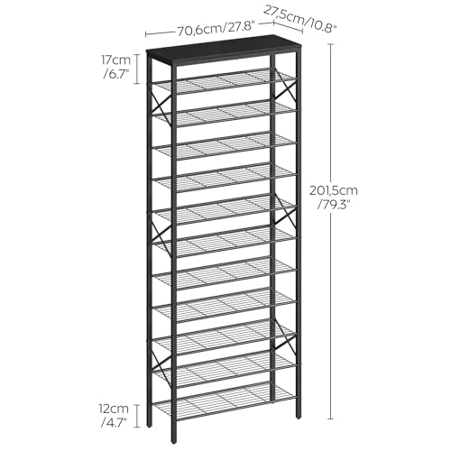 YATINEY 12 Tier Shoe Rack, Large Capacity Shoe Storage Organizer Holds 48 Pairs, Sturdy and Stable, for Entryway, Hallway, Closet, Dorm Room, Black SS12BB - color: Black, size: 27.8" x 10.8" x 79.3"