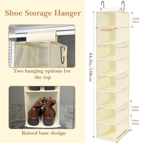 VERONLY Hanging Shoe Organizer for Closet with 8 Shelves,Mesh Pockets-Wider Hanging Shelves for Shoes,Clothes,Hats With Sturdy Bamboo-Supported Design (Beige) - style: Beige Bamboo Hanging