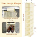VERONLY Hanging Shoe Organizer for Closet with 8 Shelves,Mesh Pockets-Wider Hanging Shelves for Shoes,Clothes,Hats With Sturdy Bamboo-Supported Design (Beige) - style: Beige Bamboo Hanging