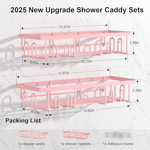 Getsrichfc Shower Caddy Adhesive, Rustproof Shower Shelves for Inside Shower, Large Capacity Bathroom Organizers and Storage, Shower Storage with Removable Hooks, No Drill Bathroom Accessories Pink - color: Pink