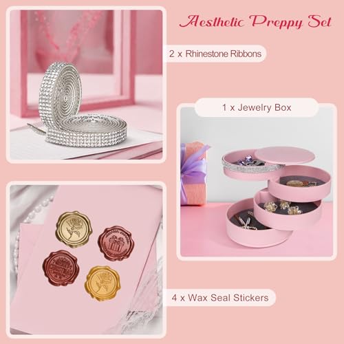 CONBOLA Jewelry Holder Organizer, Christmas Gifts Ideas for Women, Small Jewelry Storage Box Earring Holder, 5-Layer Rotating Jewelry Storage Tray with Lid for Bracelets Rings Bracelets - color: Sparkle Pink
