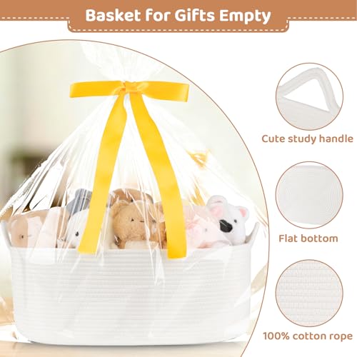OIASKET Large Empty Gift Baskets for Baby Shower, 18.9" L x 13.8" W x 7.8" H Cute Woven Storage Basket with Gift Bags and Ribbons, Small Rope Toy Basket with Handles, Cat Dog Pet Toy Organizer - White - color: White, size: XL Large: 18.9" L x 13.8" W x 7.