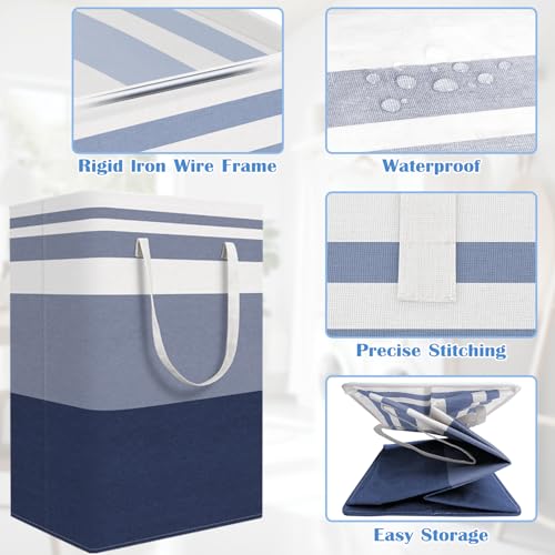 BlissTotes 3-Pack Laundry Basket, Freestanding＆Waterproof Laundry Hamper, Collapsible Tall Clothes Hamper with Easy Carry Handles for Clothes, Towels in the Family and Dorm,Gradient Blue,88L - color: Blue, size: 88L