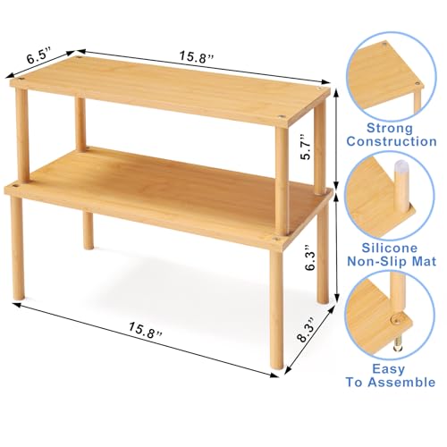 VERTORGAN Cabinet Organizer Shelf(Set of 2),Kitchen Counter Shelves,Bamboo Stackable Expandable Spice Rack Countertop(Large) - color: Natural, size: 15.8"W