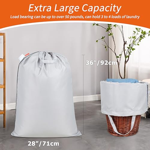 Polecasa Extra Heavy-Duty Laundry Bag 28x36”- Machine Washable Large Storage Bag with Reinforced Handles & Drawstring Closure & ID Tag for College Dorm Travel - Silver - color: Silver, size: 28" x 36" | 1 Pack