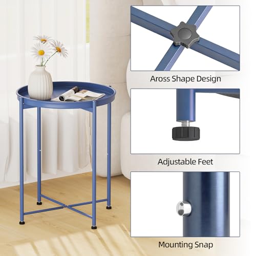 Garden 4 you Small Side Table, Blue Mini Round End Table, Black Tray Table with Metal Frame, Modern Nightstand for Living Room, Bedroom, Patio, Small Space, 2pcs - color: Blue, size: 2 PCS