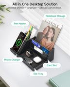 Valet Tray, Built in Wireless Charging Pad, Nightstand Organizer, Dresser Organizer, Mens Jewelry Box, Valet Charging Station, Faux Leather Valet Tray for Men and Women (Black+Wireless) - color: Black