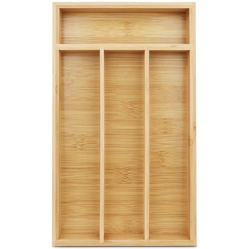 shenee Small Silverware Organizer, Bamboo Drawer Organize, Bamboo Silverware Drawer Organizer, Spoon Flatware Storage with Grooved Drawer Dividers