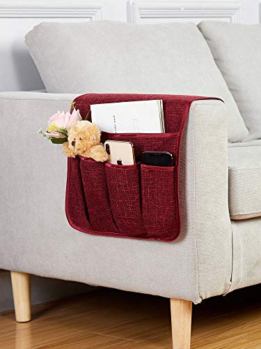 Sofa Armrest Organizer Non-Slip Arm Chair Hanging Caddy Remote Control Holder for Magazine, Phone, Books, Glasses(WineRed,13in) - color: Winered, size: 35"x13"