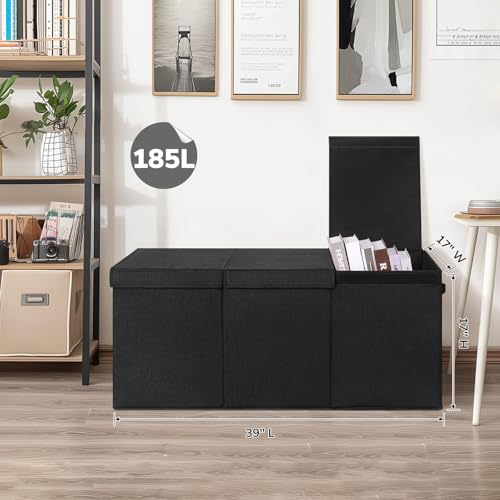 INDRESSME 185L Extra Large Toy Box, Toy Storage Organizer Collapsible Storage Bins with Lids Toy Chest for Playroom, Living Room, Toy Baskets Storage Kids, Boys Girls 39" x 17" x 17" (Black) - color: Black, size: 39"x17"x17"