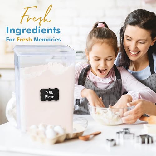 Shazo 2 PC (9.5L | 321 Oz) Extra Large Bulk Food Storage Containers with Airtight Lids for Flour, Sugar, Rice, Cereal & Pasta - Leakproof, BPA-Free Plastic Canisters for Kitchen & Pantry Organization - color: Black