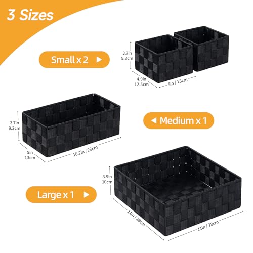 Posprica Small Black Baskets Cube Bin Container Tote,Woven Storage Baskets for Organizing Organizer Divider for Drawer, Closet, Shelf, Dresser, Set of 4 - color: Black