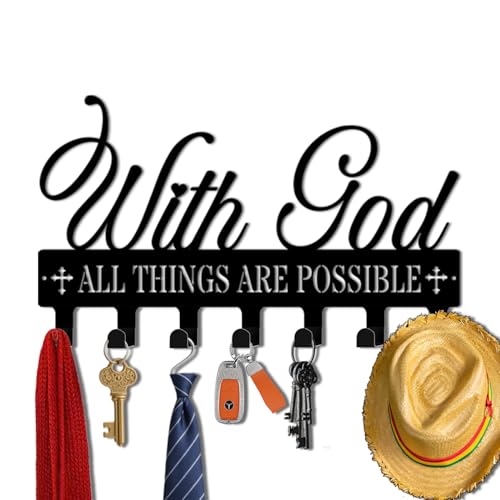 Key Holder Wall Mount, with God All Things are Possible Sign, Key Holder Wall for Wall Decorative with 6 Hooks, Organizer Rack Hanger for Entryway, Front Door, Hallway, Office 9.8 inches - color: With God All Things are Possible