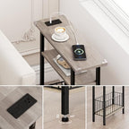 Vagusicc Narrow Side Table with Charging Station, Skinny Side End Table for Couch, 3-Tier Small End Tables for Small Spaces, 25.2" Tall Slim Nightstand Bedside Table for Living Room, Bedroom, Greige - color: Greige, style: With Plug