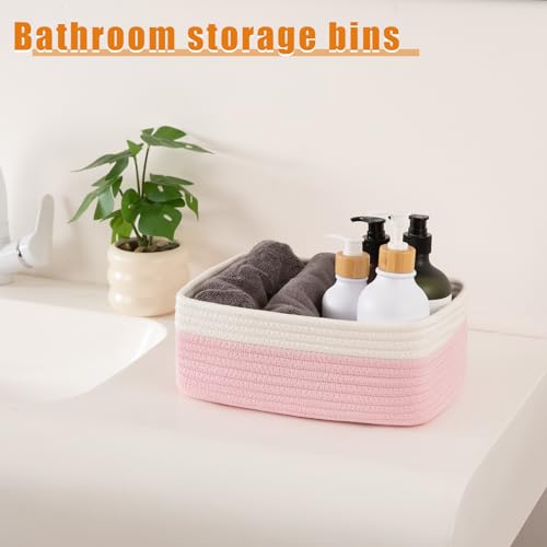 OIAHOMY 4 Pack Storage Baskets for Organizing, Small Bins for Shelves, Cute Decorative Storage Bins, Organizer Baskets for Gifts Empty, 11.8''Lx7.8''Wx4.7''H, Pink/White - color: Pink/White, size: 11.8"*7.8"*4.7"