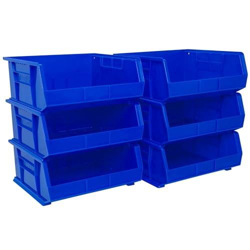 Akro-Mils 30250 AkroBins Plastic Storage Bins, Space-Saving Stackable Bins for Garage, Pantry, Craft Organization, 15" x 16" x 7", Blue, 6-Pack - color: Blue