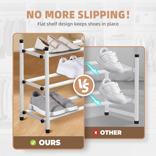 STORAGE MANIAC Expandable Shoe Rack, 12 Pairs Stackable Small Shoe Rack, Metal Adjustable Shoes Organizer for Closet, Entryway, Hallway, Garage, Front Door, Shoes Shelves, White 3 Tier - color: White, size: 3 Tier